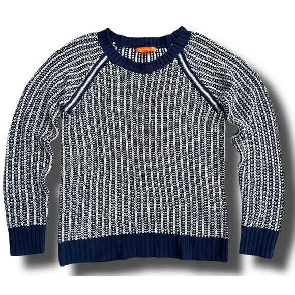 Joe Fresh Navy Blue Striped Chevron Knit Crewneck Sweater size M Acrylic - Picture 1 of 7